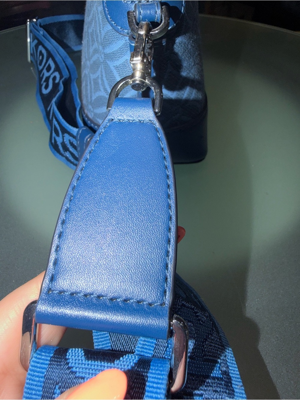Michael Kors Blue Embossed Logo Jacquard Crossbody Bag with Branded Strap - Picture 11 of 12